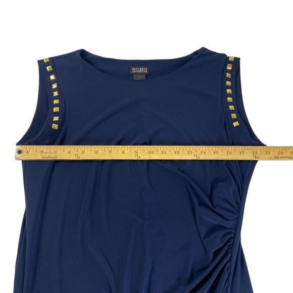 Soho L Dress dark blue with gold studs and slit up one leg ruched sides - Picture 5 of 6